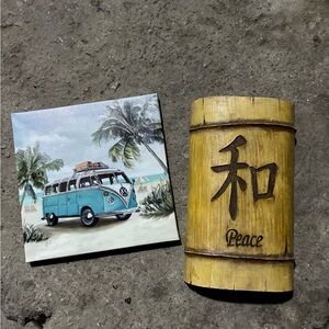 Vintage Beach Van Art Print - Blue and Yellow